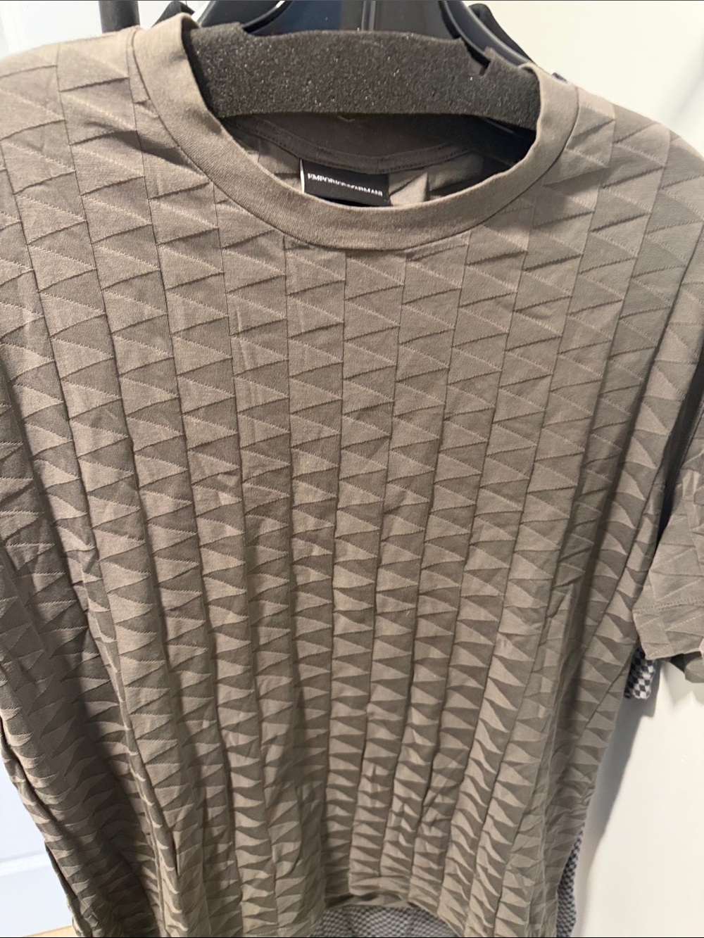 Emporio Armani Textured Short-Sleeve Crew Neck Tee — Taupe Gray